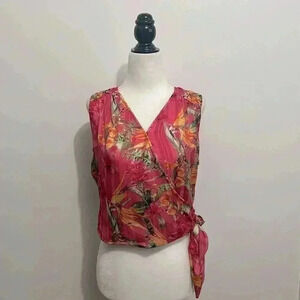 ❤️BNWT Cupcakes & Cashmere Sleeveless Faux  Wrap Pink Tropical Print Top size S